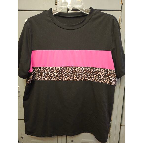 Effordram Tops - Ladies pullover black & hot pink animal print top size XL